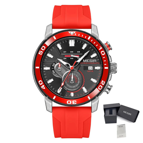 MEGIR Luxury Military Watches for Men Fashion Sport Quartz Wristwatch Waterproof Silicone Band Male Clock Chronograph with Date - Freeyouthzbandz