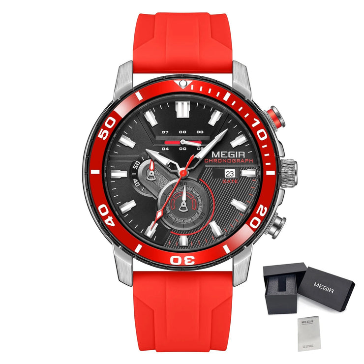 MEGIR Luxury Military Watches for Men Fashion Sport Quartz Wristwatch Waterproof Silicone Band Male Clock Chronograph with Date - Freeyouthzbandz