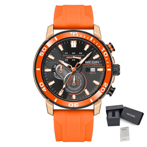 MEGIR Luxury Military Watches for Men Fashion Sport Quartz Wristwatch Waterproof Silicone Band Male Clock Chronograph with Date - Freeyouthzbandz