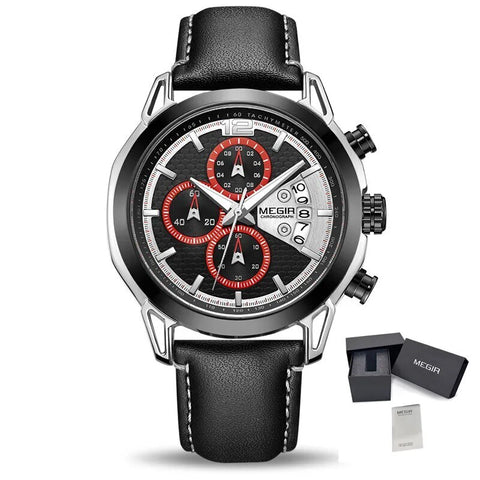 MEGIR Fashion Mens Military Sports Watches Luxury Leather Quartz Business Watch Chronograph Waterproof Luminous Date Wristwatch - Freeyouthzbandz