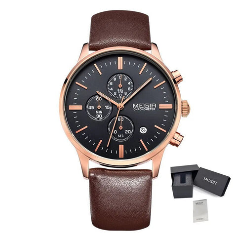 MEGIR Sport Watch for Men Luxury Waterproof Quartz Clock Leather Wristwatch Luminous Military Watches Calendar reloj hombre 2011 - Freeyouthzbandz