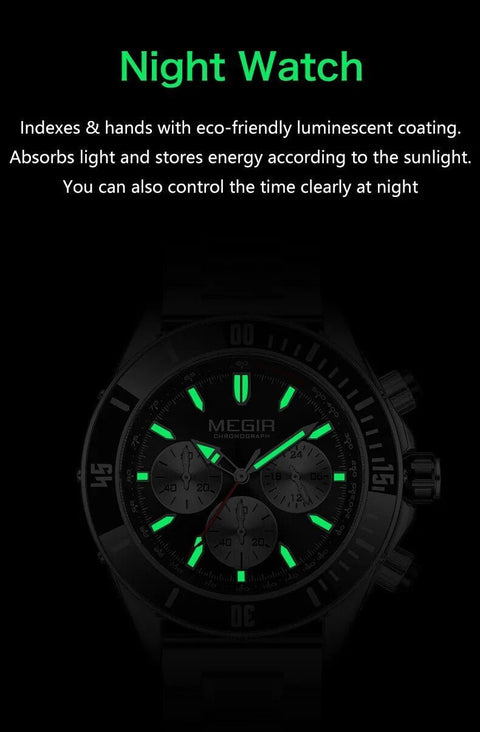 MEGIR Watch with Chronograph Men Fashion Quartz Military Waterproof Calendar Business Casual Wrist Watches Clock Montre Homme - Freeyouthzbandz