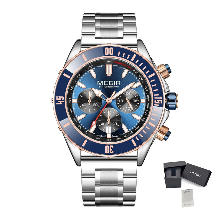MEGIR Watch with Chronograph Men Fashion Quartz Military Waterproof Calendar Business Casual Wrist Watches Clock Montre Homme - Freeyouthzbandz