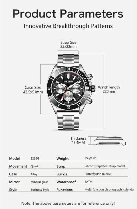 MEGIR Watch with Chronograph Men Fashion Quartz Military Waterproof Calendar Business Casual Wrist Watches Clock Montre Homme - Freeyouthzbandz