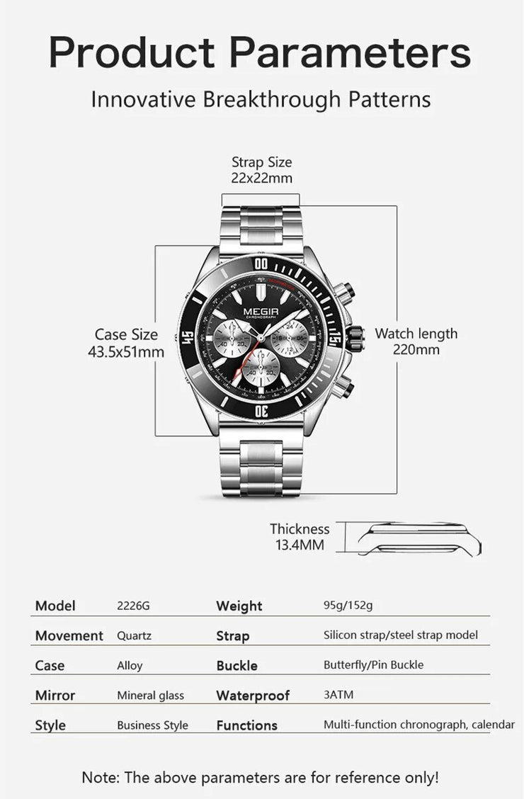 MEGIR Watch with Chronograph Men Fashion Quartz Military Waterproof Calendar Business Casual Wrist Watches Clock Montre Homme - Freeyouthzbandz