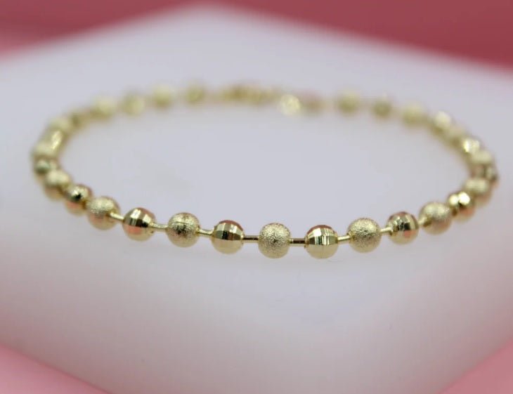 18K Gold Filled Shiny Textured Ball Bracelet (I441) - Freeyouthzbandz