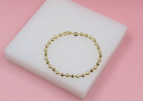 18K Gold Filled Shiny Textured Ball Bracelet (I441) - Freeyouthzbandz