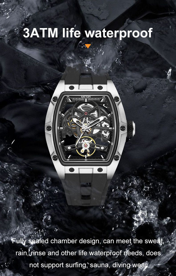MEGIR Original Fashion Men Watches Automatic Mechanical Watch Steel Case Sport Skeleton Dial Wristwatch Waterproof Clock Reloj Hombre 2242 - Freeyouthzbandz