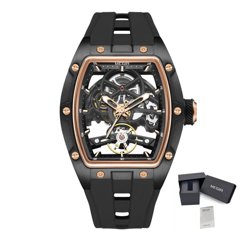 MEGIR Original Fashion Men Watches Automatic Mechanical Watch Steel Case Sport Skeleton Dial Wristwatch Waterproof Clock Reloj Hombre 2242 - Freeyouthzbandz