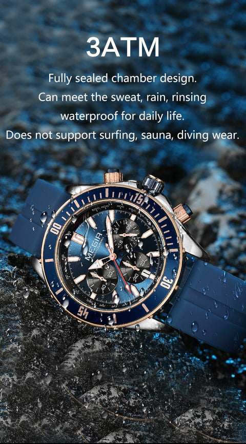 MEGIR Watch with Chronograph Men Fashion Quartz Military Waterproof Calendar Business Casual Wrist Watches Clock Montre Homme - Freeyouthzbandz