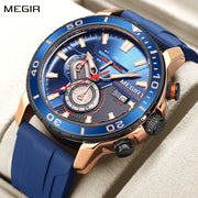 MEGIR Luxury Military Watches for Men Fashion Sport Quartz Wristwatch Waterproof Silicone Band Male Clock Chronograph with Date - Freeyouthzbandz