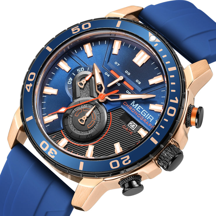 MEGIR Luxury Military Watches for Men Fashion Sport Quartz Wristwatch Waterproof Silicone Band Male Clock Chronograph with Date - Freeyouthzbandz