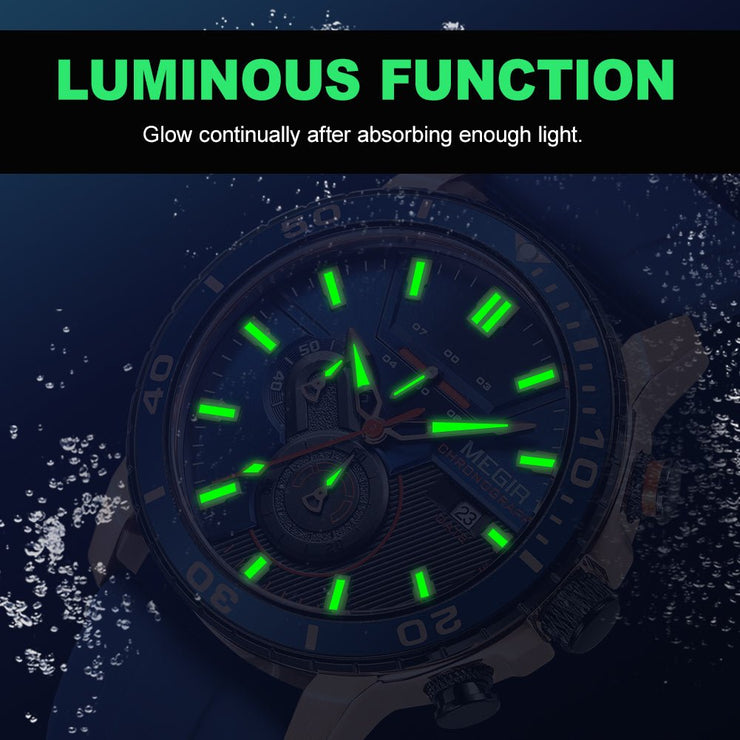 MEGIR Luxury Military Watches for Men Fashion Sport Quartz Wristwatch Waterproof Silicone Band Male Clock Chronograph with Date - Freeyouthzbandz