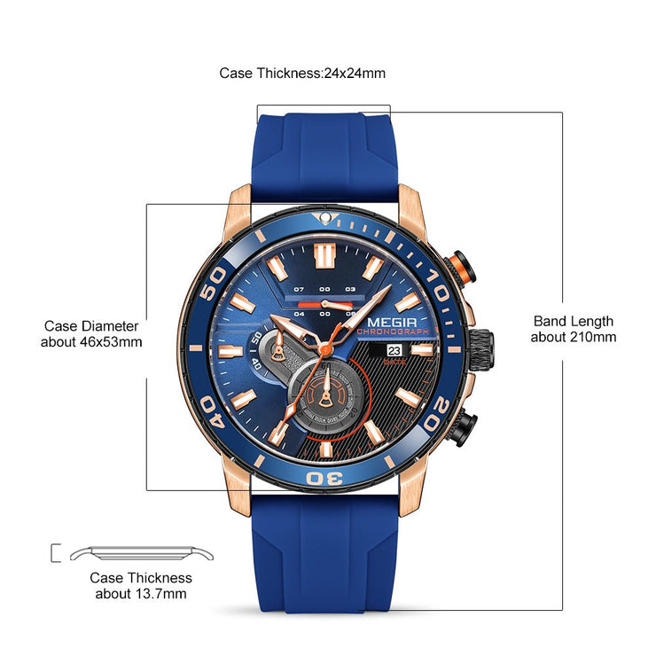 MEGIR Luxury Military Watches for Men Fashion Sport Quartz Wristwatch Waterproof Silicone Band Male Clock Chronograph with Date - Freeyouthzbandz