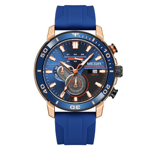 MEGIR Luxury Military Watches for Men Fashion Sport Quartz Wristwatch Waterproof Silicone Band Male Clock Chronograph with Date - Freeyouthzbandz