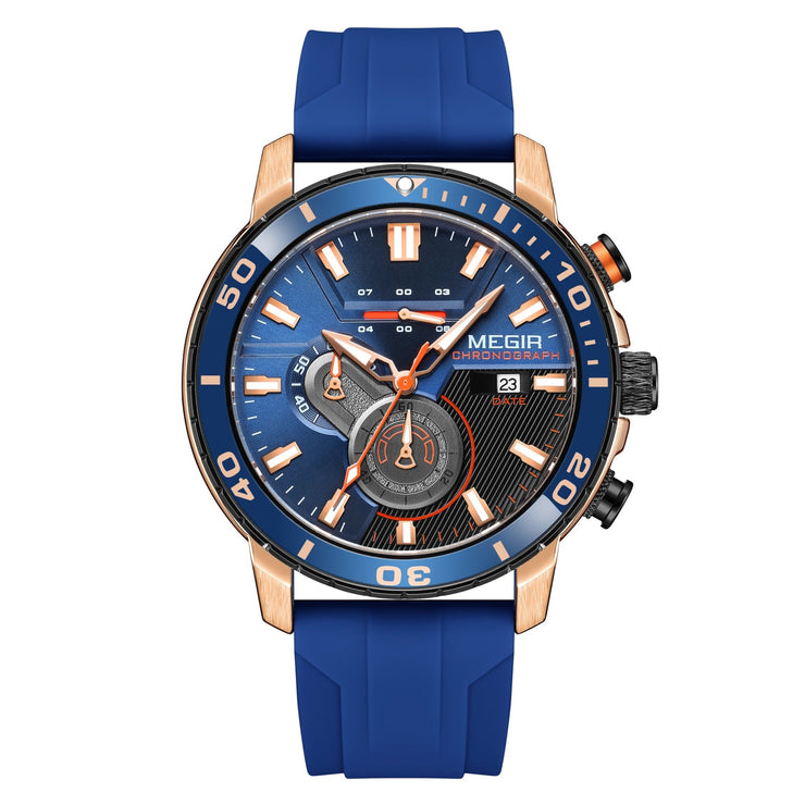 MEGIR Luxury Military Watches for Men Fashion Sport Quartz Wristwatch Waterproof Silicone Band Male Clock Chronograph with Date - Freeyouthzbandz