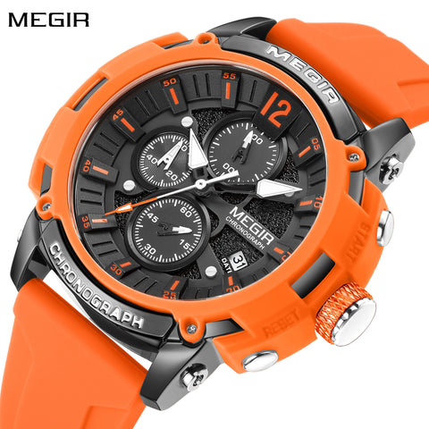 MEGIR Fashion Military Watch for Men Top Luxury Sport Quartz Chronograph Waterproof Male Clock Wristwatch Silicone Reloj Hombre - Freeyouthzbandz