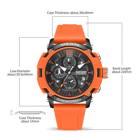 MEGIR Fashion Military Watch for Men Top Luxury Sport Quartz Chronograph Waterproof Male Clock Wristwatch Silicone Reloj Hombre - Freeyouthzbandz
