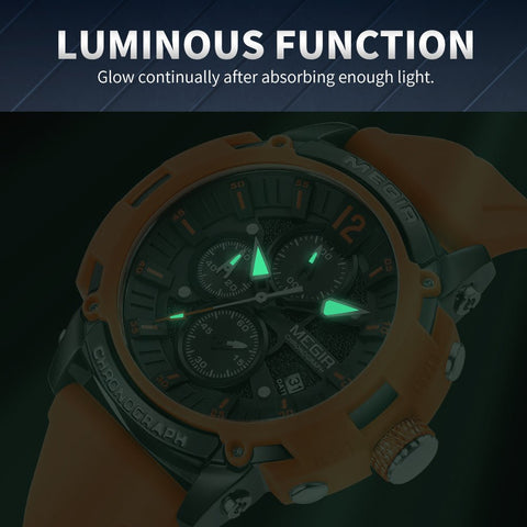 MEGIR Fashion Military Watch for Men Top Luxury Sport Quartz Chronograph Waterproof Male Clock Wristwatch Silicone Reloj Hombre - Freeyouthzbandz