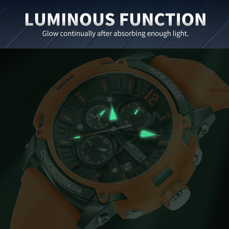 MEGIR Fashion Military Watch for Men Top Luxury Sport Quartz Chronograph Waterproof Male Clock Wristwatch Silicone Reloj Hombre - Freeyouthzbandz