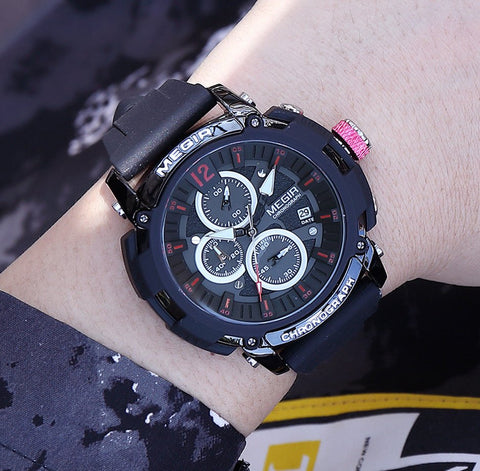 MEGIR Fashion Military Watch for Men Top Luxury Sport Quartz Chronograph Waterproof Male Clock Wristwatch Silicone Reloj Hombre - Freeyouthzbandz