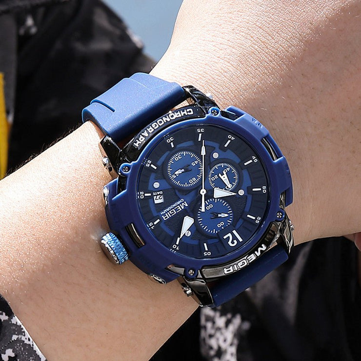 MEGIR Fashion Military Watch for Men Top Luxury Sport Quartz Chronograph Waterproof Male Clock Wristwatch Silicone Reloj Hombre - Freeyouthzbandz