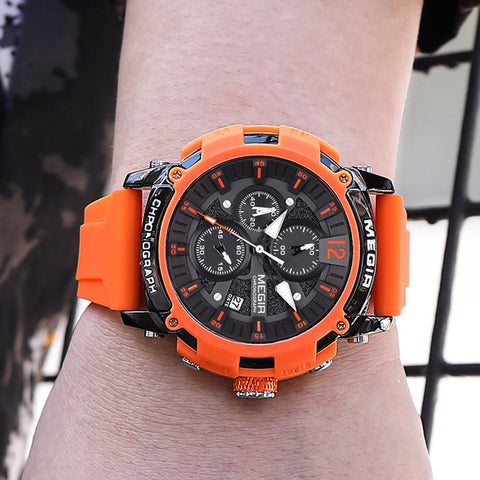 MEGIR Fashion Military Watch for Men Top Luxury Sport Quartz Chronograph Waterproof Male Clock Wristwatch Silicone Reloj Hombre - Freeyouthzbandz