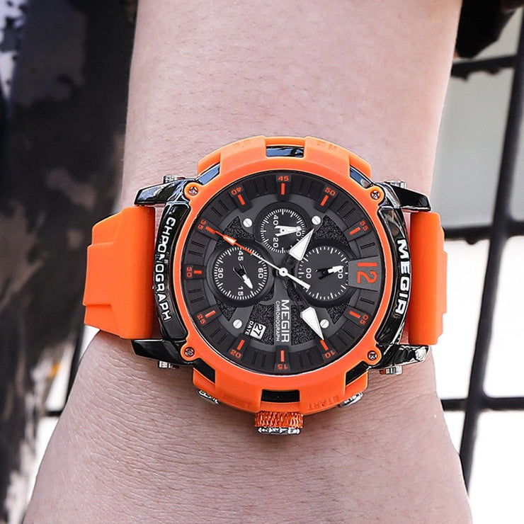 MEGIR Fashion Military Watch for Men Top Luxury Sport Quartz Chronograph Waterproof Male Clock Wristwatch Silicone Reloj Hombre - Freeyouthzbandz