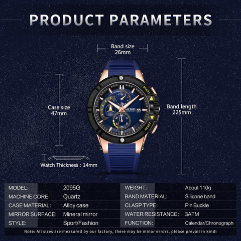 MEGIR Watches for Men Chronograph Fashion Luxury Sports Watches Silicone Strap Waterproof Calendar Quartz Man Clock Wristwatch - Freeyouthzbandz