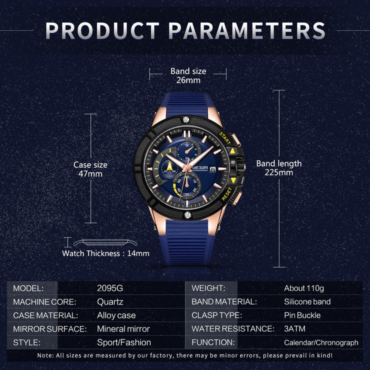 MEGIR Watches for Men Chronograph Fashion Luxury Sports Watches Silicone Strap Waterproof Calendar Quartz Man Clock Wristwatch - Freeyouthzbandz