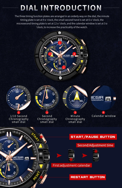 MEGIR Watches for Men Chronograph Fashion Luxury Sports Watches Silicone Strap Waterproof Calendar Quartz Man Clock Wristwatch - Freeyouthzbandz