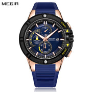 MEGIR Watches for Men Chronograph Fashion Luxury Sports Watches Silicone Strap Waterproof Calendar Quartz Man Clock Wristwatch - Freeyouthzbandz