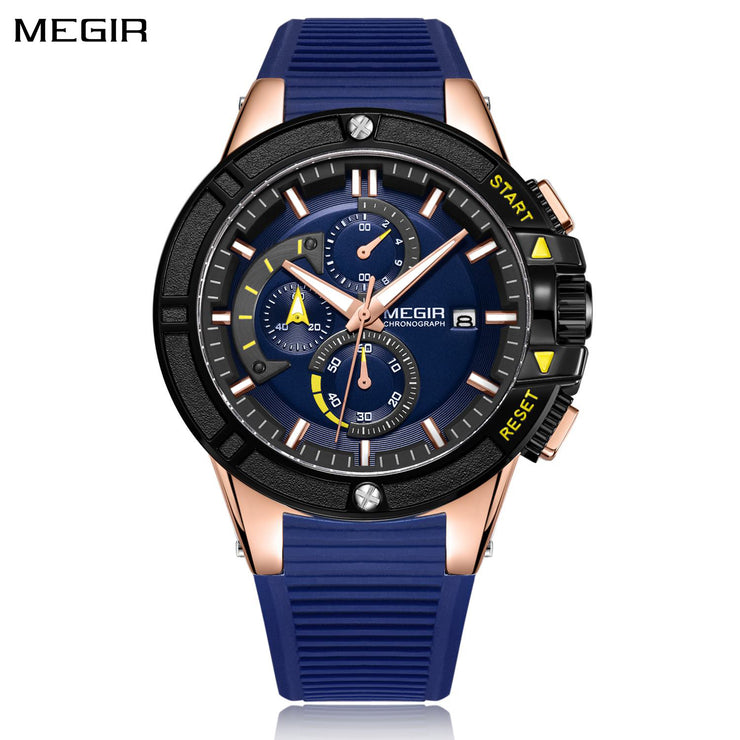 MEGIR Watches for Men Chronograph Fashion Luxury Sports Watches Silicone Strap Waterproof Calendar Quartz Man Clock Wristwatch - Freeyouthzbandz