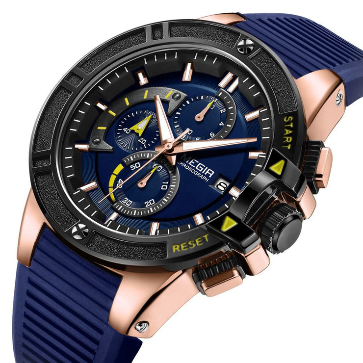 MEGIR Watches for Men Chronograph Fashion Luxury Sports Watches Silicone Strap Waterproof Calendar Quartz Man Clock Wristwatch - Freeyouthzbandz