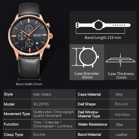 MEGIR Sport Watch for Men Luxury Waterproof Quartz Clock Leather Wristwatch Luminous Military Watches Calendar reloj hombre 2011 - Freeyouthzbandz