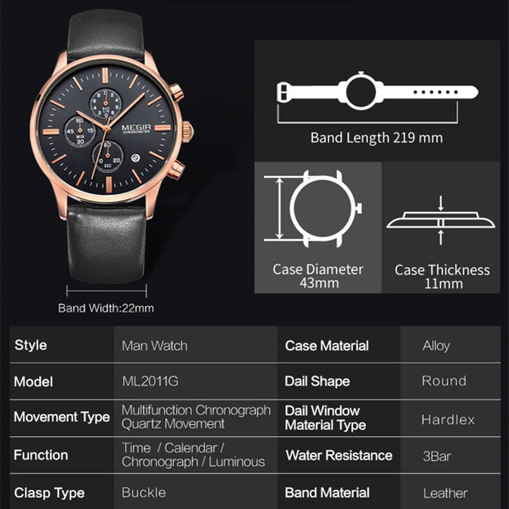 MEGIR Sport Watch for Men Luxury Waterproof Quartz Clock Leather Wristwatch Luminous Military Watches Calendar reloj hombre 2011 - Freeyouthzbandz