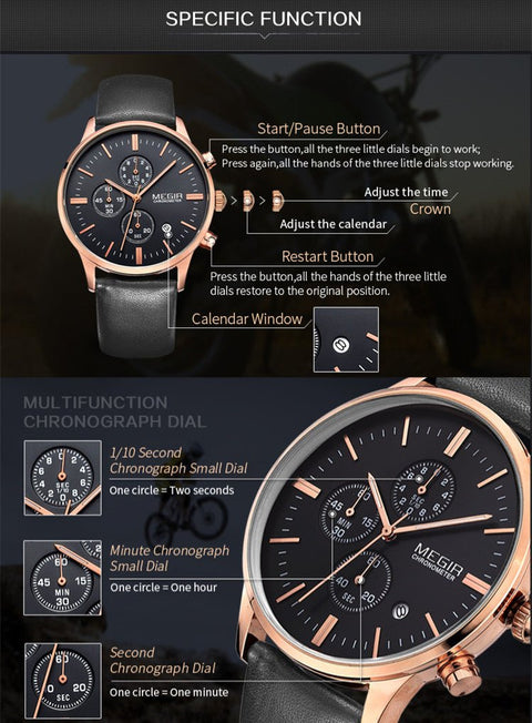MEGIR Sport Watch for Men Luxury Waterproof Quartz Clock Leather Wristwatch Luminous Military Watches Calendar reloj hombre 2011 - Freeyouthzbandz