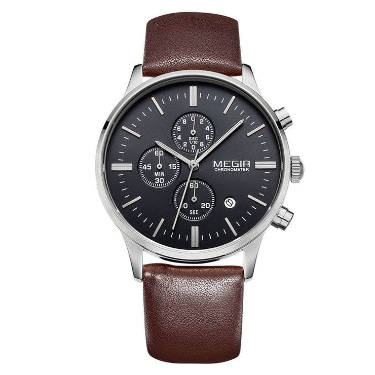 MEGIR Sport Watch for Men Luxury Waterproof Quartz Clock Leather Wristwatch Luminous Military Watches Calendar reloj hombre 2011 - Freeyouthzbandz