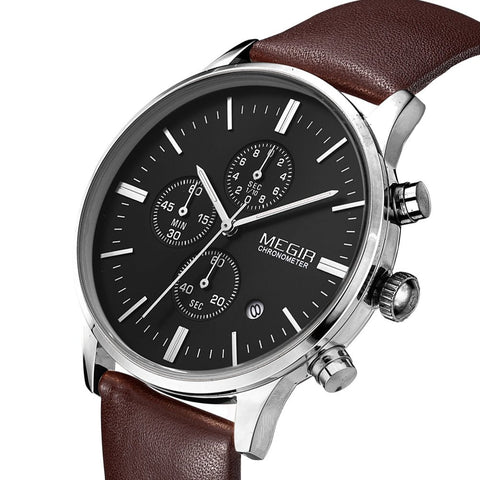 MEGIR Sport Watch for Men Luxury Waterproof Quartz Clock Leather Wristwatch Luminous Military Watches Calendar reloj hombre 2011 - Freeyouthzbandz