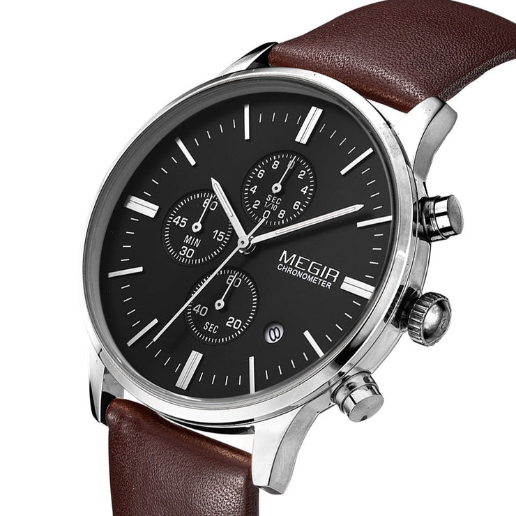 MEGIR Sport Watch for Men Luxury Waterproof Quartz Clock Leather Wristwatch Luminous Military Watches Calendar reloj hombre 2011 - Freeyouthzbandz