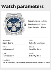 MEGIR Men's Business Watches Original Analogue Quartz Wrist Watch Luminous 5ATM Waterproof Steel Large Dial Clock Reloj Hombre - Freeyouthzbandz