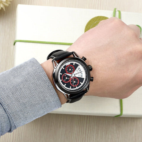 MEGIR Fashion Mens Military Sports Watches Luxury Leather Quartz Business Watch Chronograph Waterproof Luminous Date Wristwatch - Freeyouthzbandz