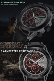 MEGIR Fashion Mens Military Sports Watches Luxury Leather Quartz Business Watch Chronograph Waterproof Luminous Date Wristwatch - Freeyouthzbandz