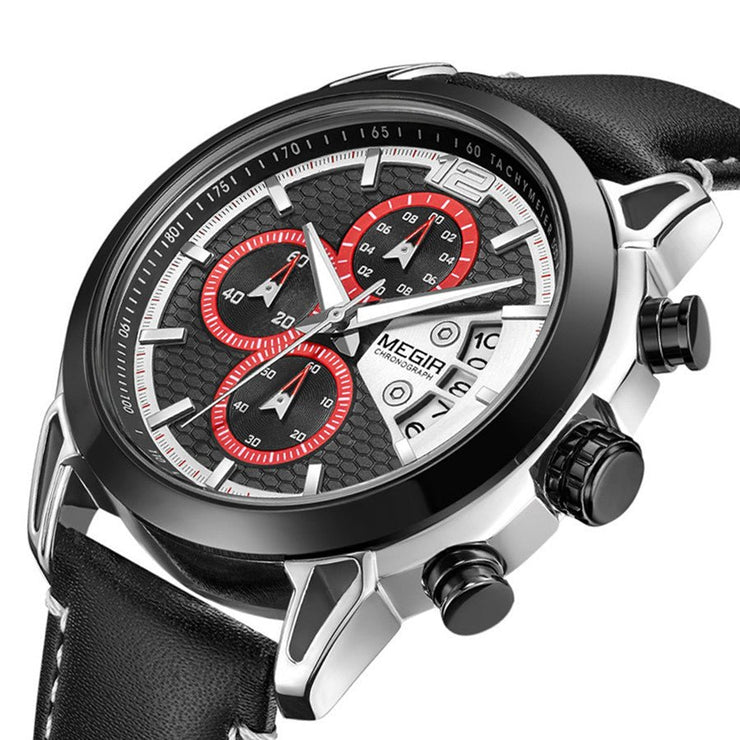 MEGIR Fashion Mens Military Sports Watches Luxury Leather Quartz Business Watch Chronograph Waterproof Luminous Date Wristwatch - Freeyouthzbandz