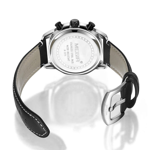 MEGIR Fashion Mens Military Sports Watches Luxury Leather Quartz Business Watch Chronograph Waterproof Luminous Date Wristwatch - Freeyouthzbandz