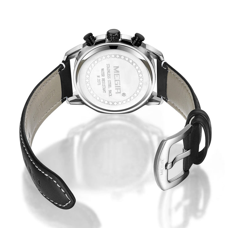 MEGIR Fashion Mens Military Sports Watches Luxury Leather Quartz Business Watch Chronograph Waterproof Luminous Date Wristwatch - Freeyouthzbandz