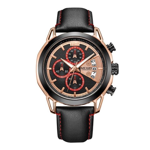MEGIR Fashion Mens Military Sports Watches Luxury Leather Quartz Business Watch Chronograph Waterproof Luminous Date Wristwatch - Freeyouthzbandz