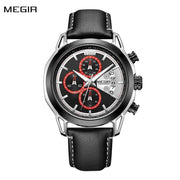 MEGIR Fashion Mens Military Sports Watches Luxury Leather Quartz Business Watch Chronograph Waterproof Luminous Date Wristwatch - Freeyouthzbandz
