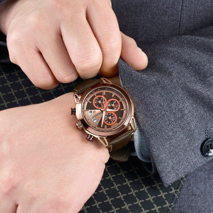 MEGIR Fashion Mens Military Sports Watches Luxury Leather Quartz Business Watch Chronograph Waterproof Luminous Date Wristwatch - Freeyouthzbandz