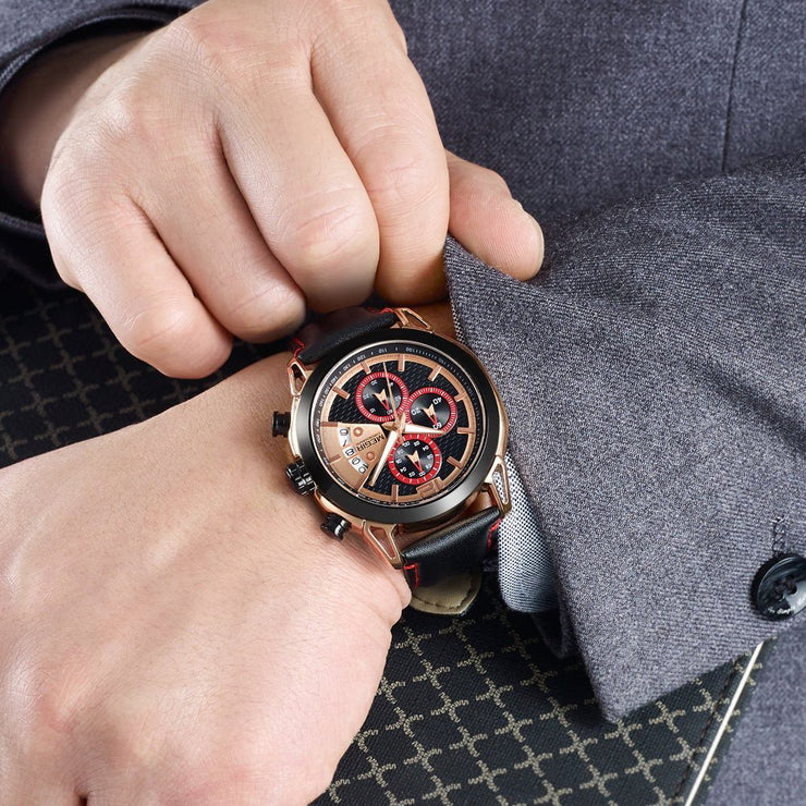 MEGIR Fashion Mens Military Sports Watches Luxury Leather Quartz Business Watch Chronograph Waterproof Luminous Date Wristwatch - Freeyouthzbandz